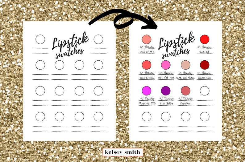 Lipstick Swatches Template Printable Chart 8.5x11 [9 Options] Lipstick Chart, Lipstick Colors ...