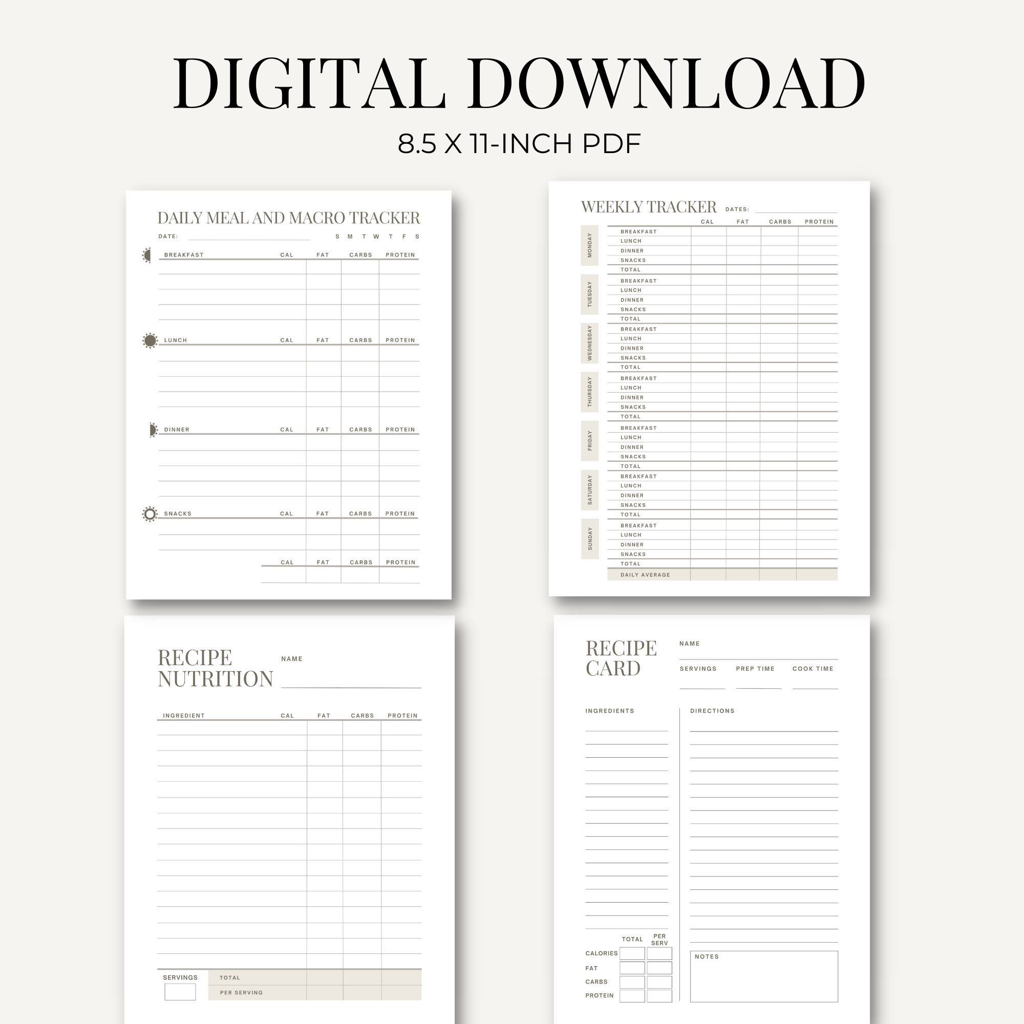 Macro Tracker Meal Planner Pack Digital Download Printable PDF With ...