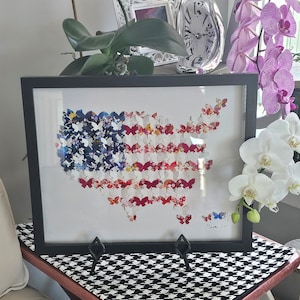 Amerikanische Flagge 3D Schmetterling Kunst, Wandkunst, japanische Washi, amerikanische Karte geformt, Petriat, Schmetterling Liebhaber Geschenk, 11 "x 14", kostenloser Versand