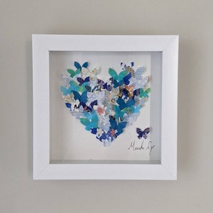 Art papillon bleu 3D, coeur, art Yuzen Washi, décoration d'intérieur, art japonais sur papier de riz, origami, cadeau de Noël, amateur de papillons, livraison gratuite,
