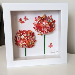 3D Butterfly Art, Red Allium, Wall Art, Washi Art, Home Decor, Mother&#39;s day, Birthday, Christ gift, Origami, Gift, 7x7x1.5, Free Shipping