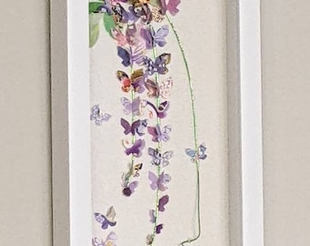 Purple Wisteria Butterfly Art, Flower, Japanese Yuzen Washi Art, Home Decor, Origami Art, Framed Art, unique Gift, Free Shipping