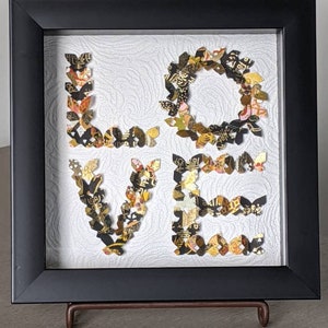 Arte de mariposa negra, amor, arte de pared, decoración del hogar, arte de papel washi japonés, arte de origami, arte enmarcado, regalo, envío gratis, 7 &quot;x7&quot; x1.5&quot;