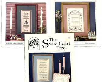 Choice of The Sweetheart Tree Sampler Cross Stitch Charts Leaflets Jacobean Floral / Christmas Band / Brambleberry Vintage 1990s