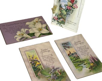 Lot of 4 EASTER Postcards and Greeting Card Unused Antique and Vintage
