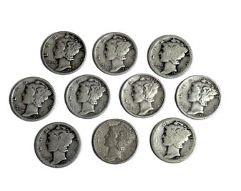Mercury Dimes US Junk Silver Coins 90 Percent Silver Lot of 5 or 10