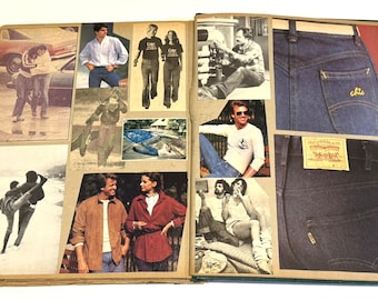 Vintage 1980s Men's Fashion Scrapbook JEANS Photos Ads and Clippings Images Dudes Homemade