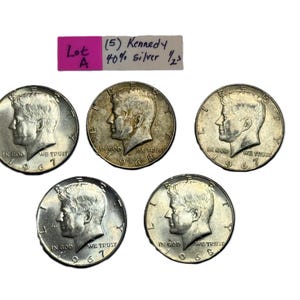 KENNEDY Half Dollar Coins - Lot of 5 - 40 Percent Junk Silver 1967 1968