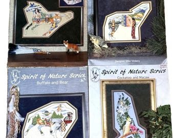 Choice of Mike Vickery Spirit of Nature Series Cross Stitch Charts Leaflets Buffalo Bear Wolf Fox Vintage 1990s Pegasus