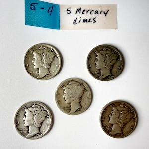Mercury Dimes US Junk Silver Coins 90 Percent Silver Lot of 5 or 10 5-H: 5 Mercury dimes