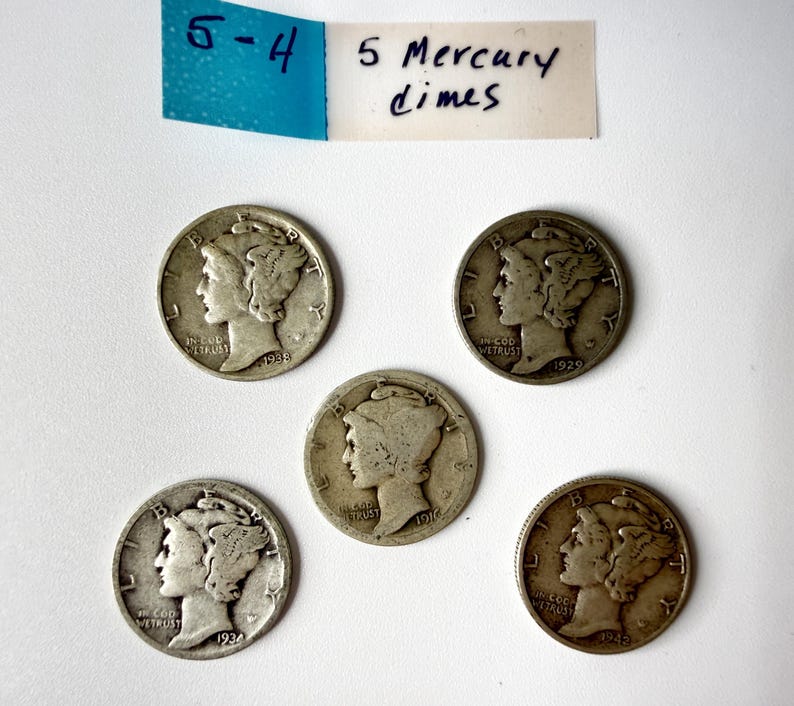 Mercury Dimes US Junk Silver Coins 90 Percent Silver Lot of 5 or 10 5-H: 5 Mercury dimes