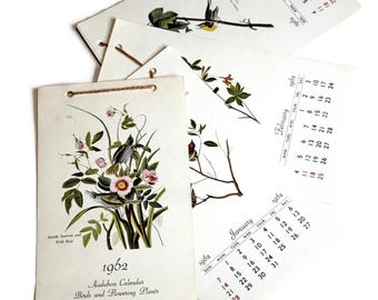 1962 Mini Calendar Audubon Birds and Flowering Plants