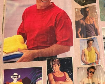 Vintage 1980s 1990s Men's Fashion Scrapbook T-SHIRTS Photos Ads and Clippings Sports Images Athletes Sweaty Dudes Homemade