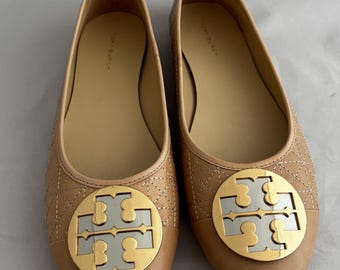 Tory Burch Quilted Leather Logo Ballet Flats - Size 7.5