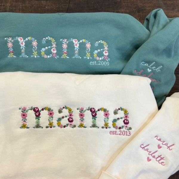 Mama Embroidered Sweatshirt, mama gift, new mom gift, Embroidered floral, Grandma Sweater