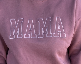 Embroidered MAMA Sweatshirt, Neutral Tone on Tone, Cozy New Mom Gift