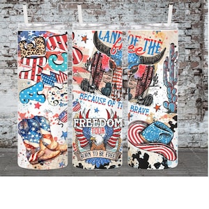 4th of July 20oz tumbler, summer tumbler, , gift for her, women&#39;s gift, vintage, western, red, white and blue