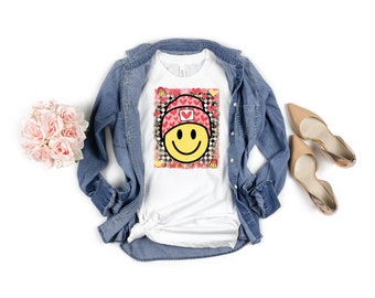 Smiley Valentine, gift for women, graphic tee, valentine tshirt, bella