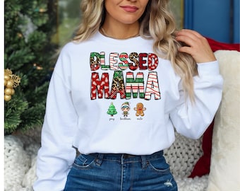 Personalized Blessed Mama Christmas Sweatshirt, New Mom Gift