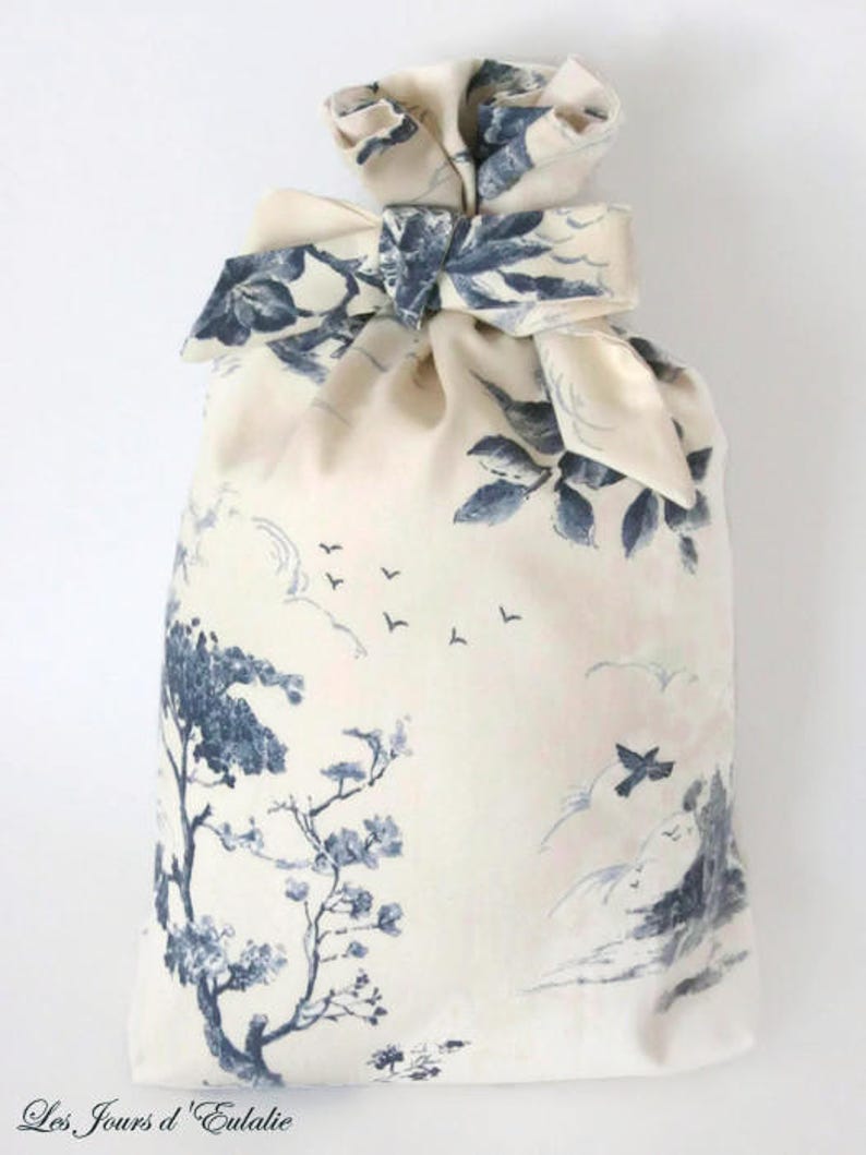 French toile de Jouy percale laundry bag