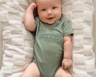 Organic Cotton Neutral Embroidered Bodysuit- Short Sleeves- Colored Organics- Unisex- Custom- Infant