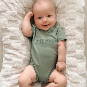 Organic Cotton Neutral Embroidered Bodysuit Short Sleeves Colored Organics Unisex Custom Infant image 1