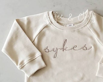 Organic Cotton Neutral Embroidered Thin Pullover- Personalized with Name- Colored Organics- Unisex- Custom- Toddler- Infant- Kids