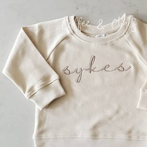 Organic Cotton Neutral Embroidered Thin Pullover- Personalized with Name- Colored Organics- Unisex- Custom- Toddler- Infant- Kids