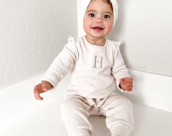 Waffle Knit Romper- Organic Cotton Neutral Embroidered- Colored Organics- Unisex- Custom- Toddler- Infant