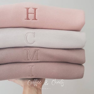 Neutral Embroidered Sweatshirt- Simple Monogram Initial- Custom- Unisex Sizing- Oversized