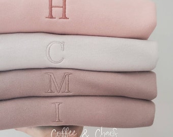 Neutral Embroidered Sweatshirt- Simple Monogram Initial- Custom- Unisex Sizing- Oversized