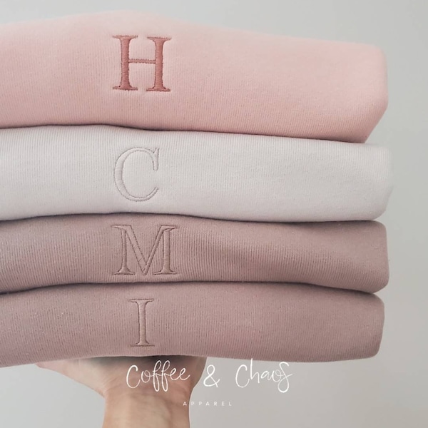 Neutral Embroidered Sweatshirt- Simple Monogram Initial- Custom- Unisex Sizing- Oversized