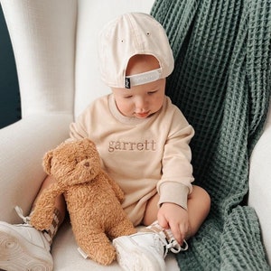 Personalized Sweatshirt Bubble Romper- Embroidered with Name- Unisex- Custom- Toddler- Infant