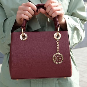 Ledertasche mit oberem Griff, bordeauxfarbene Lederhandtasche mit oberem Griff, Damenledertasche KF-3826