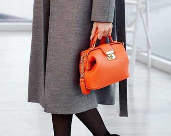 Orange Leather Doctor Bag: Women's Shoulder Bag, Katerina Fox