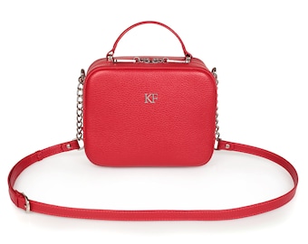 Leather Cross body Bag, Red Leather Shoulder Bag, Women's Leather Crossbody Bag, Leather bag KF-1682