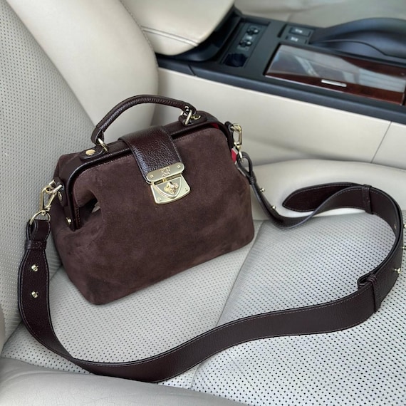 Brown Suede Leather Doctor Bag: Shoulder Bag by Katerina Fox
