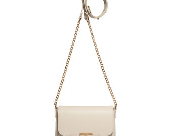 Leather Crossbody Bag, Light Beige Leather Shoulder Bag