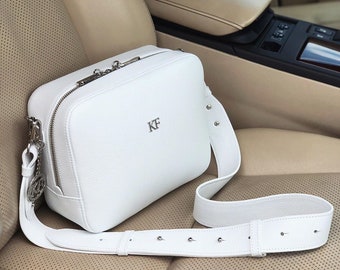 Leather Cross body Bag, White Leather Shoulder Bag, Women's Leather Crossbody Bag, Leather bag KF-3607