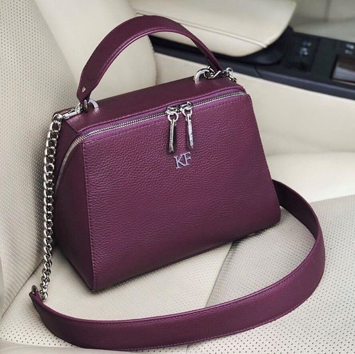 Leather Top Handle Bag Violet blackberry Leather Handbag | Etsy