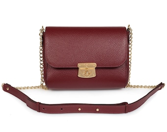 Leather Crossbody Bag, Marsala Leather Shoulder Bag, Women's Leather Cross body Bag, Leather bag KF-334