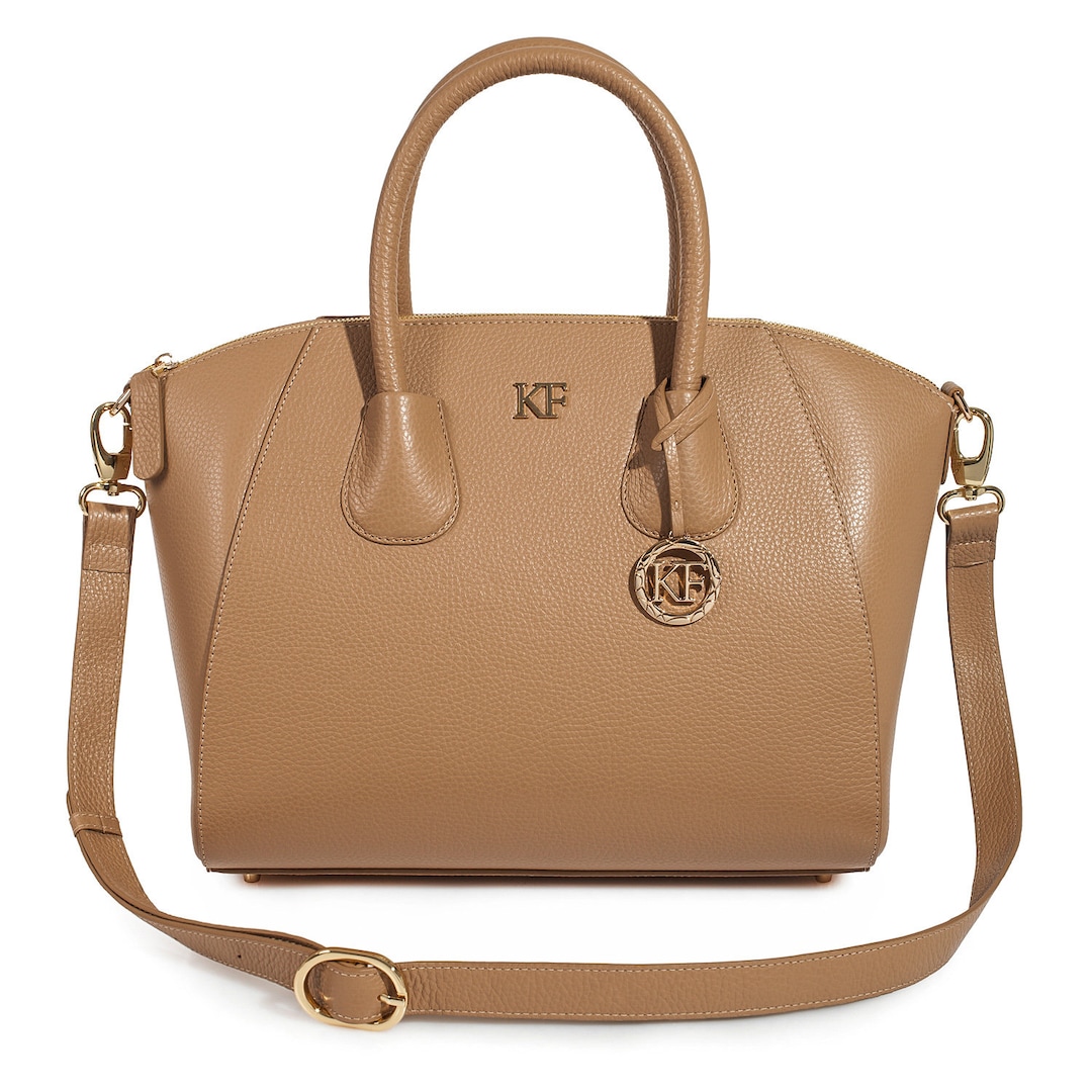 Leather Top Handle Bag, Beige Leather Handbag Top Handle, Women's