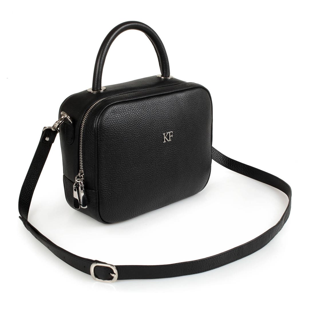 Leather Top Handle Bag, Black Leather Handbag Top Handle, Women's ...