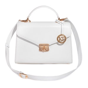 Leather Top Handle Bag, White Leather Handbag Top Handle, Women's ...