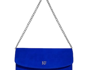 Leather Clutch, Suede Leather Clutch Bag Purse, Blue Leather Clutch KF-3215