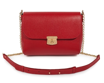 Leather Cross body Bag, Red Leather Shoulder Bag, Women's Leather Crossbody Bag, Leather bag KF-311