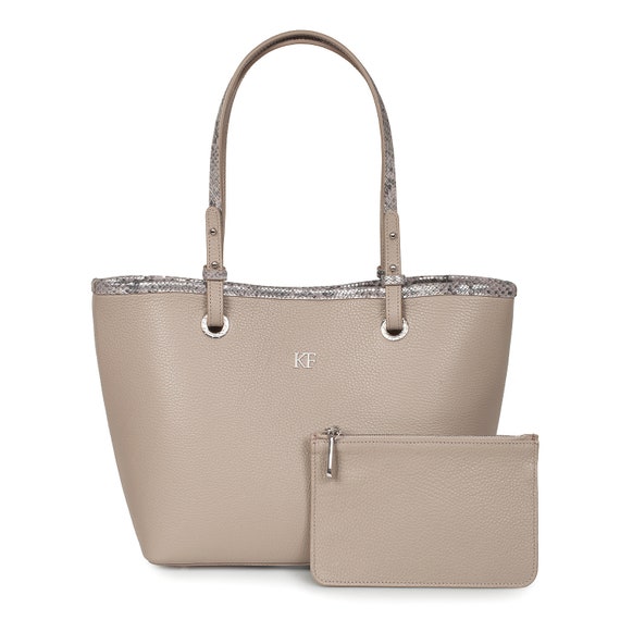 taupe leather tote bag
