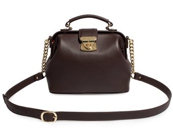 Leather Doctor Bag: Women's Crossbody Purse, Gold Hardware