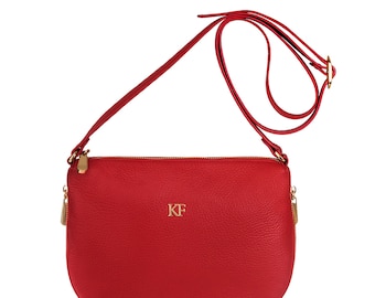 Leather Cross body Bag, Red Leather Shoulder Bag, Women's Leather Crossbody Bag, Leather bag KF-265