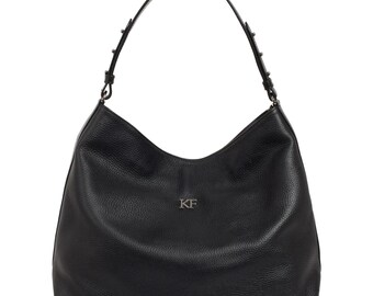 Leather Hobo Bag, Black Leather Hobo Bag, Women's Leather Hobo Purse KF-3291